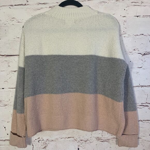 Olive & Oak Sweater Large Colorblock Cream Gray Pink Knit Pullover Classic Cozy - Picture 2 of 8